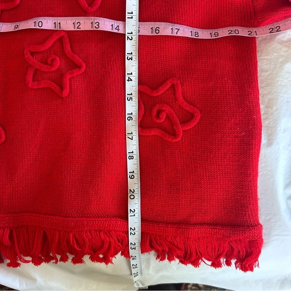 L’EAU VIVE  80s Red 3D Knit Stars Fringe Hem Sweater Size M - Picture 9 of 10